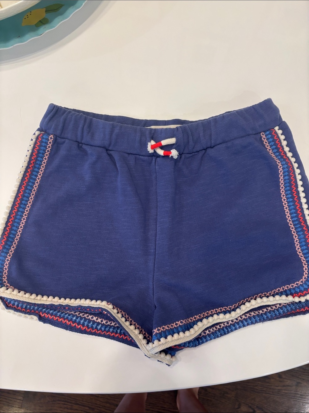 Mini Boden Blue Athletic Pom-Trim Shorts